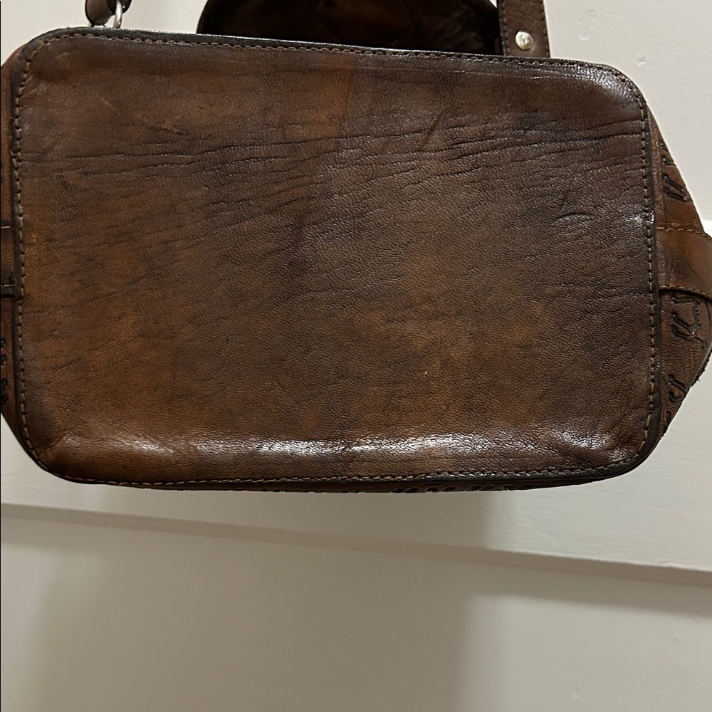 Moroccan Bag Brown Leather Green Suede Crossbody Camel Inlay Bohemian Festival - Picture 10 of 12